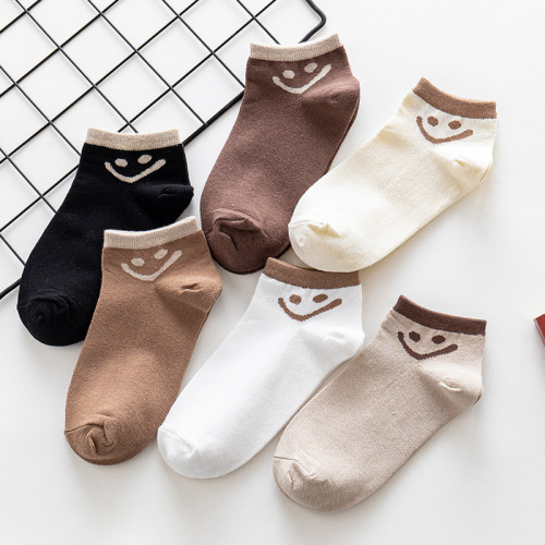 white smiley socks women‘s mid-calf socks summer thin ins trendy cute japanese student stockings women‘s cotton summer