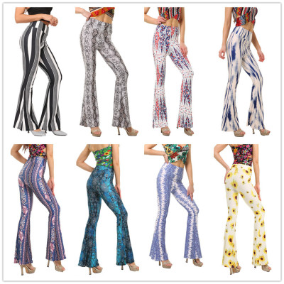 2021 Amazon European and American Fashion Style Skinny Sheath Printing Bell-Bottom Pants Women's Pants Casual Pants Factory Direct Supply