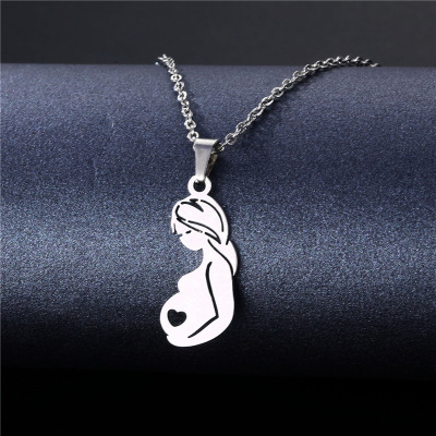 Cross-Border New Big Belly Mother Pendant Stainless Steel Cartoon Happy Pregnant Mother Necklace for Wife Gift Ornament