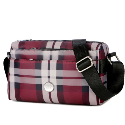 Middle-Aged Women's Bag Manufacturers Custom Plaid Nylon Shoulder Bag Fashion Women's Cross-Body Bag Multi-Layer Large Capacity Small Square Bag