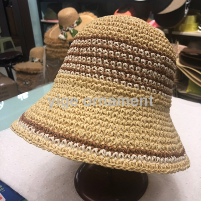 Crochet European and American Fashion Big Brand Hat Hand Crocheting Straw Hat Women's Korean Style Weaving Hollow Fashion Cap Color Collision Design