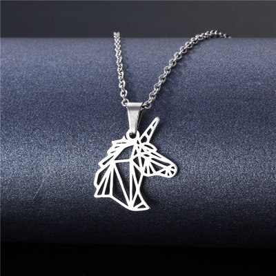 European and American Popular 304 Stainless Steel Hollow Unicorn Necklace Female Amazon Trendy Female Internet Influencer Cold Style Clavicle Chain