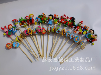 Puppet Hand Swinging Tambourine Toy Wooden Man Drum-Shaped Rattle Cartoon Puppet Drum-Shaped Rattle Stall Temple Fair Special Offer