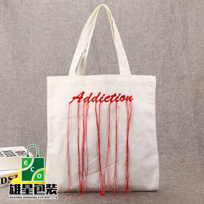 Embroidery Canvas Bag Custom Printed Logo Pattern Custom Tassel Canvas Bag Handbag Shopping Bag Cotton Bag Custom