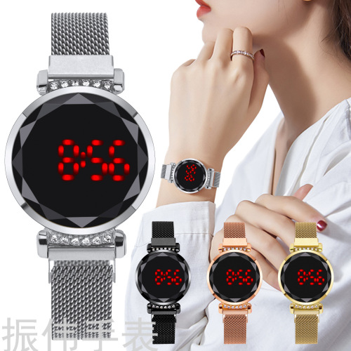 internet celebrity women‘s watch fashion touch screen led disc diamond-embedded milan band women‘s electronic quartz watch one-piece delivery