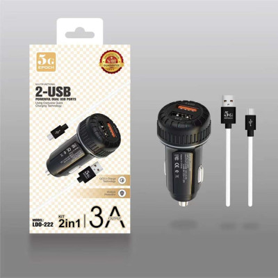 New Private Model Dual USB Maca Car Charger Kit Two-in-One with Data Cable 2.4A Fast Charge Dual U Fast Charge Car 
