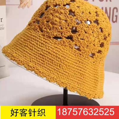 Knitted Hat Children's Bucket Hat Summer Sun-Proof Basin Hat Trendy Spring and Autumn Retro Handmade Hollow-out