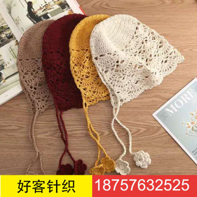 Lolita Hat Sweet Bucket Hat Japanese Headscarf Toe Cap Female Korean Style Cotton Crocheted Retro Royal Court Princess