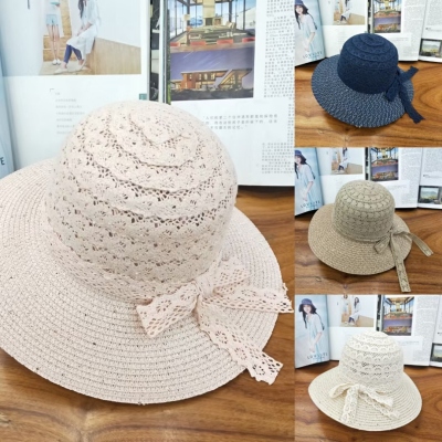 Women's Sunny Travel Lace Hollow Bucket Hat Seaside Beach Sun Hat Bow Hat Womenstock