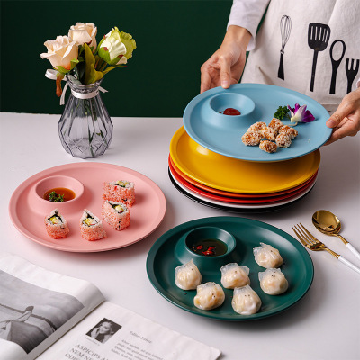 Factory Wholesale Household Creative Color Dumpling Plate with Vinegar Dish Restaurant Snack Chips Ceramic Plate Foreign Trade Cross-Border