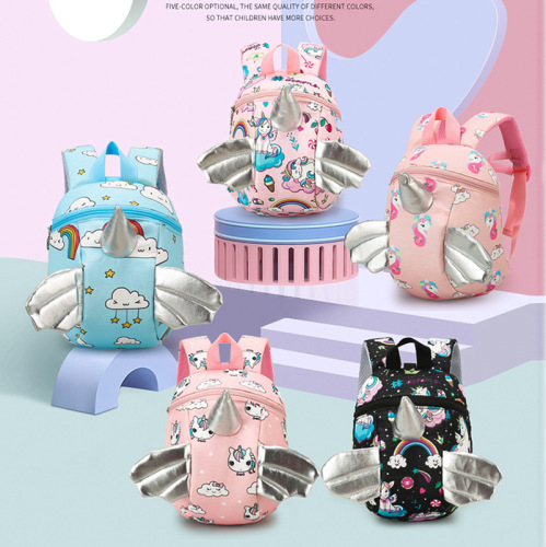New double Back Kindergarten Cartoon Cute Backpack Boys and Girls Anti-Lost Small Schoolbag Unicorn Student Schoolbag