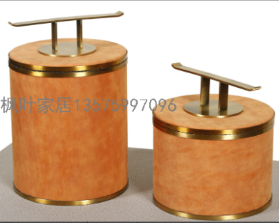 Modern New Chinese Model Room Soft Decorative Ornaments Storage Tank Orange Orange Leather Jewelry Box Metal Handle