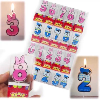 High Quality 0-9 Cartoon Digital Candle Cute Bow Hat Digital Candle Pink Blue Optional Single Box