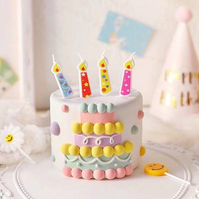 Internet Celebrity Ins Retro Color Printing Birthday Candle Small Fresh Cake Decoration Small Candle 5 Pack Color Candle