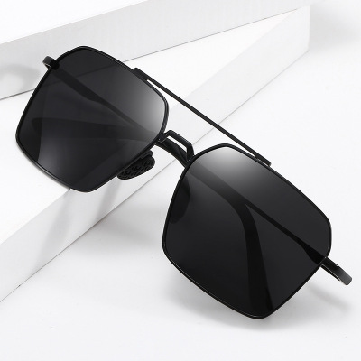 Men's HD Polarized Sunglasses Driving Fishing Glasses Fashion Square Frame Double Beam Color Film Metal Sunglasses