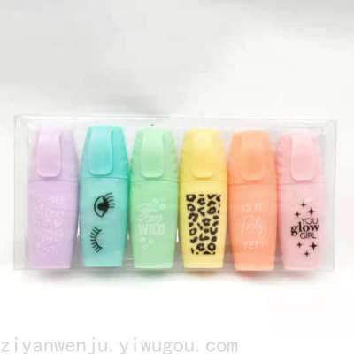 Mini 6 Color Macaron Color Fluorescent Pen Student Key Marker