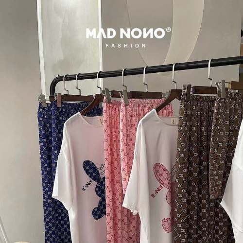 mad nono summer new ice and snow silk pajamas internet celebrity home rabbit three-piece set loose round neck can be worn outside