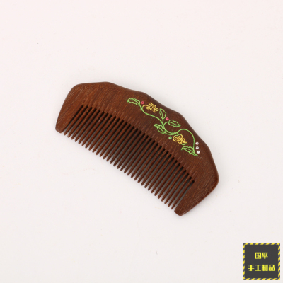 Natural Log Red Sandalwood Single-Sided Painted Gold Pattern Decoration Exquisite Lacquer Comb Square
