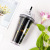 Astronaut Transparent Plastic Double-Layer Cup with Straw Black and White Small Clear XINGX Straw Cup Manufacturer Card Notice Wide Cup