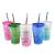 Factory Direct Sales Luminous Ice Cup Student Double Layer with Lid Straw Plastic Water Cup Luminous Refrigeration Ice Crushing Ice Cup