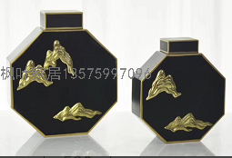 New Chinese Style Black Gold Bottle Decoration Model Room Entrance Living Room Coffee Table Study Desktop Bedroom Dining Table Soft Decoration