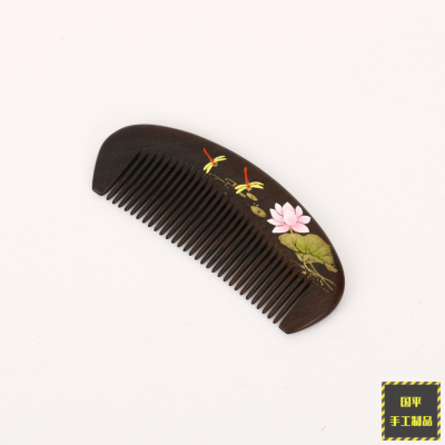 Factory Direct Sales Natural Log Material Deep Treasure Whole Wood Hand Painting Series Comb Straight Hair Comb