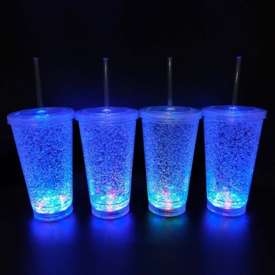 New Ice Cube Led Luminous Double-Layer Cup with Straw Crushed Ice Double Layer Juice Cup Led Summer New Hot Sale