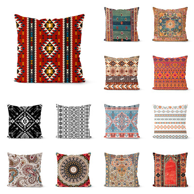 Retro Abstract Geometric Ethnic Style Pillow Cover Soft Outfit American Sofa Back Cushion Hotel Homestay Cafe Decorations