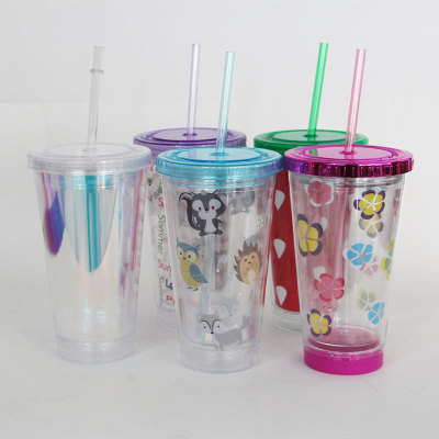 Cup with Straw Luminous Cup Cup with Straw Detachable Bottom Cup with Straw Plastic Factory Direct Sales Double-Layer Cup with Straw Cup with Straw Luminous