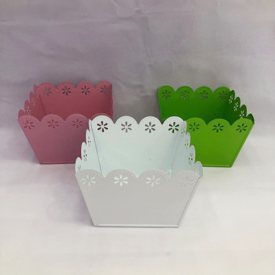 Factory Supply Candy Color Lace Square Iron Bucket Desktop Plant Flower Pot Vase Domestic Ornaments