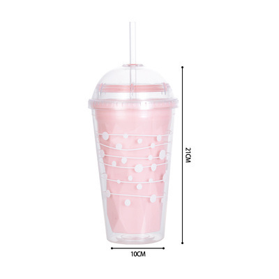 Advertising Gift Cup Creative Straw Cup Double-Layer Transparent Plastic Cup Straw Cup Creative Seal Cup round Cover