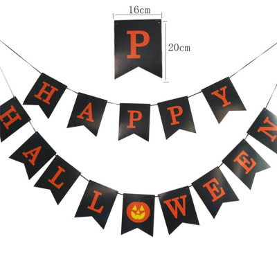 Cross-Border Halloween Party Letters for Decoration Hanging Flag Happy Halloween Pumpkin Paper Banner Wholesale Customization