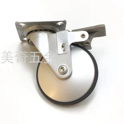 Universal Industrial Tire Heavy Duty with Brake Rubber Wheel Flat Trolley Caster Industrial Equipment Bearing Wheel Non-Directional Caster