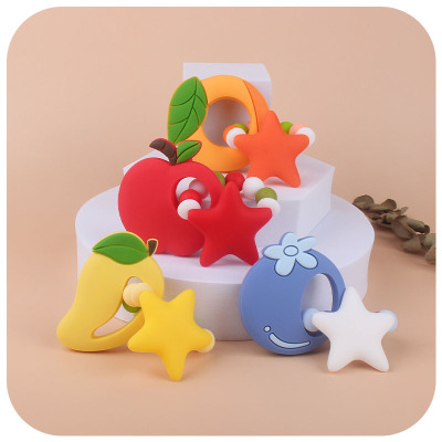 New DIY Creative Cartoon Silicone Fruit Big XINGX Toy Teether Strawberry Mango Teether Bracelet Molar Rod