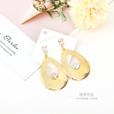 Simple Geometric Rhinestone Earrings Women's Korean-Style Popular Peach Heart Eardrops Sterling Silver Needle Long Earrings Simple Exaggerated Temperamental