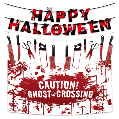 Cross-Border Halloween New Hanging Flag Banner Poster Set Ghost Festival Venue Layout Decoration Horror Package Wholesale