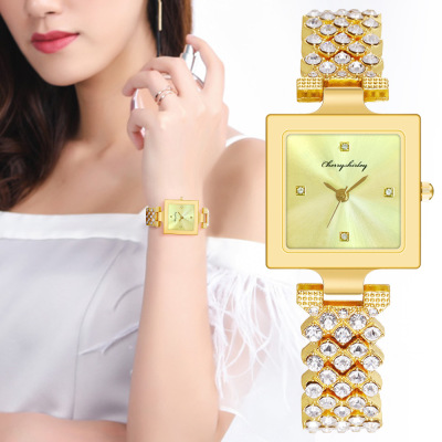 Fashion Creative Square Dial Diamond Bracelet Watch Women Rhinestone Quartz Wrist Watch Women Watch in Stock