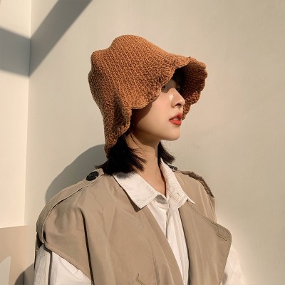 2021 Autumn and Winter Girl's Cap Matching Wool Fisherman All-Flower Edge Hat Hat Retro Small Bucket Brown Korean Washbasin