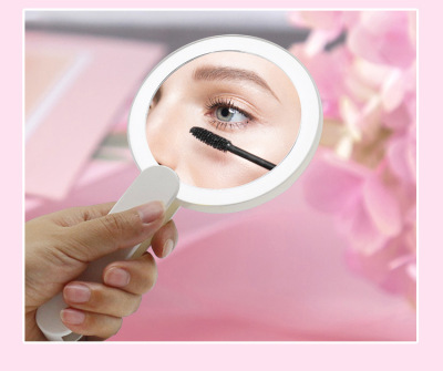 Amazon Custom round Mini Makeup Mirror Portable Led Make-up Mirror Handle USB Rechargeable Makeup Mirror with Light