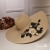 Straw Hat Women's Summer Oversized Brim Black Beach Hat Embroidered Flower Broad-Brimmed Hat Sun Protection Sun Shade Vacation Sun Hat