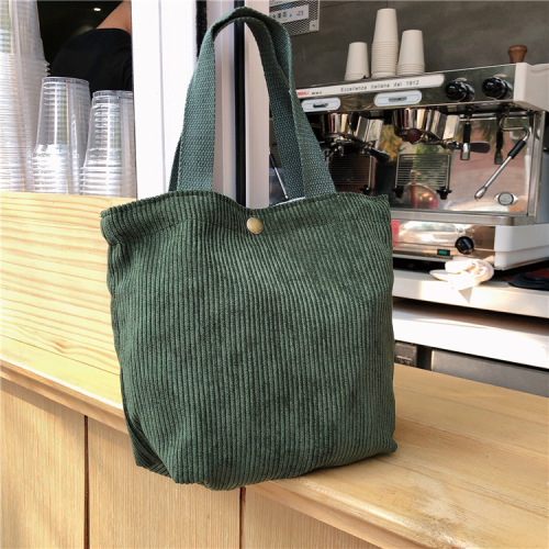 artistic corduroy bag portable mini casual women‘s small hand bag vintage cloth bag lunch bag