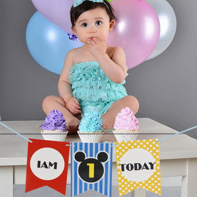 Baby 100 Days Old One Year Old Party Background Decorations Arrangement Birthday Bunting I Am One Dining Chair Hanging Flag Wholesale