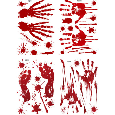 Cross-Border Halloween Horror Decoration Bloody Hand Printed PVC Sticker Foot Hand Printed Wall Sticker Shopping Window Glass Window Sticker