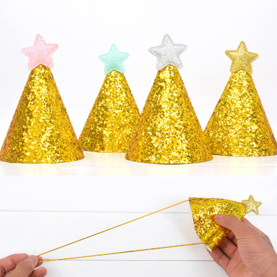 Gold Leaf Glitter Birthday Hat Baby Hundred Days Party Decoration Layout Supplies XINGX Party Hat Wholesale