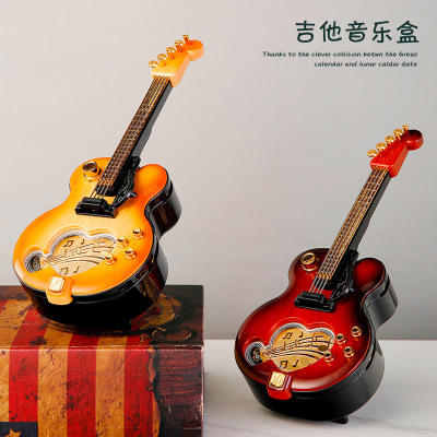 Factory Direct Sales Personalized Guitar Music Box Music Box Rotating Dancing Girl Creative Ornaments Holiday Birthday Gift