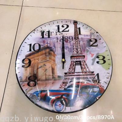 Foreign Trade 30cm Drum Surface Modeling Wall Clock Glass Mirror Wall Clock