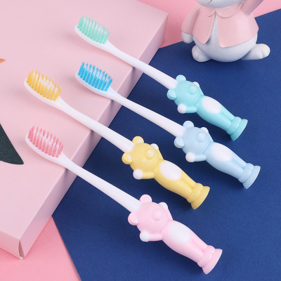 Free Shipping Japanese Children's Soft-Bristle Toothbrush Factory Direct Sales with Sheath Cartoon Suction Cup Bear Small Bugs Bunny Toothbrush