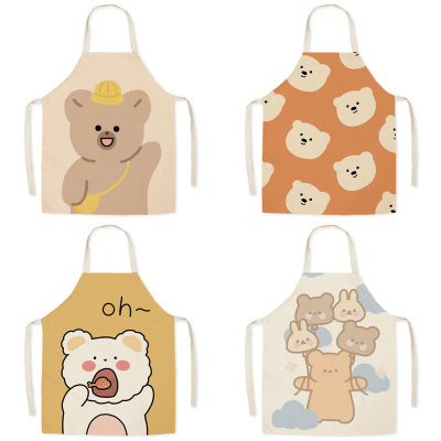 Fashion Cartoon Korean Cute Linen Sleeveless Apron Apron Kitchen Cooking Fabric Adult Home Cute Overclothes