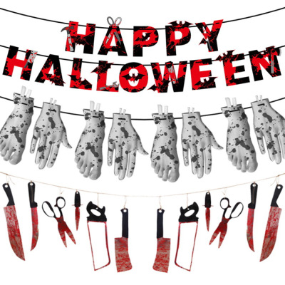 Halloween Ghost Festival Horror Decoration Blood Letter Hanging Flag Banner Set Halloween Latte Art Party Supplies Wholesale