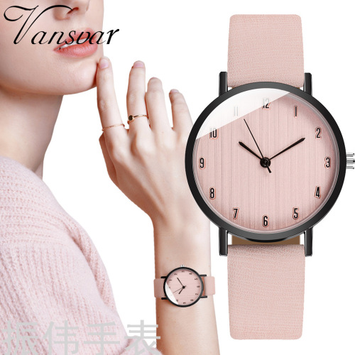 factory direct fashion ultra-thin belt women‘s quartz watch simple small digital wood grain dial all-match watch